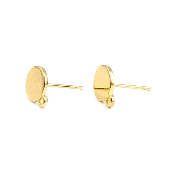 亜鉛合金 台座付 ピアスイヤリングパーツ 円形 金メッキ  ループ付き接着剤 ( 8mmに適応) 10mm x 8mm、 ワイヤーサイズ: （21号）、 3 ペア の画像