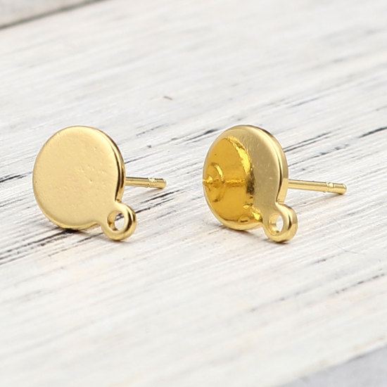 亜鉛合金 台座付 ピアスイヤリングパーツ 円形 金メッキ  ループ付き接着剤 ( 8mmに適応) 10mm x 8mm、 ワイヤーサイズ: （21号）、 3 ペア の画像