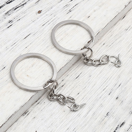 Image de Porte-Clés en Alliage de Zinc Argent Mat Annulaire 67mm x 27mm, 20 Pcs
