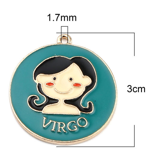 Immagine di Lega di Zinco Ciondoli Tondo Oro Placcato Blu Costellazione Vergine Smalto 30mm x 27mm , 5 Pz