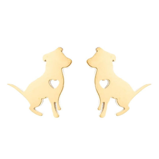 ステンレス鋼 ピアスイヤリング 金メッキ 犬 12mm x 10mm、 1 ペア の画像