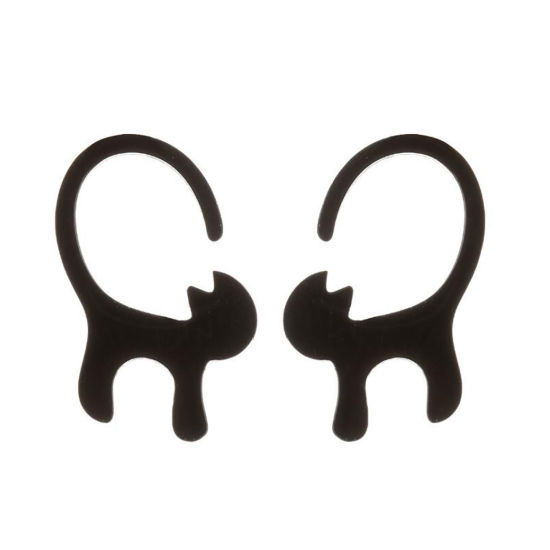 ステンレス鋼 ピアスイヤリング 黒 猫 14mm x 8mm、 1 ペア の画像