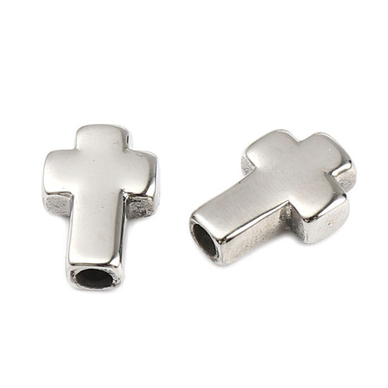 Image de Perles Religieux en Acier Inoxydable Croix Argent Mat 14mm x 10mm, Trou: env. 2.7mm, 1 Pièce
