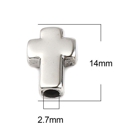 Image de Perles Religieux en Acier Inoxydable Croix Argent Mat 14mm x 10mm, Trou: env. 2.7mm, 1 Pièce