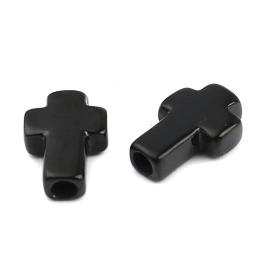 Image de 1 Pièce Perles pour DIY Fabrication de Bijoux Religieux en Acier Inoxydable Revêtement sous Vide PVD Respectueux de l'Environnement Noir Croix 14mm x 10mm, Trou: env. 2.7mm