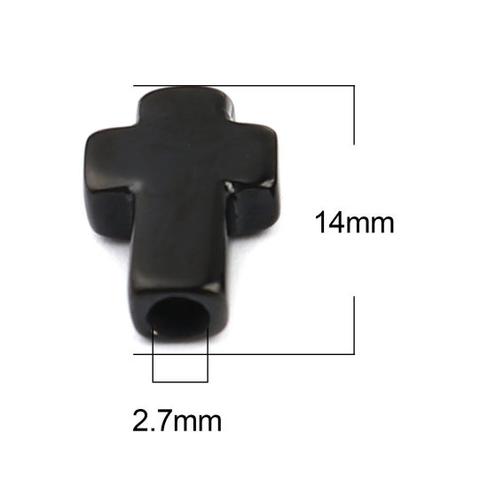 Image de 1 Pièce Perles pour DIY Fabrication de Bijoux Religieux en Acier Inoxydable Revêtement sous Vide PVD Respectueux de l'Environnement Noir Croix 14mm x 10mm, Trou: env. 2.7mm