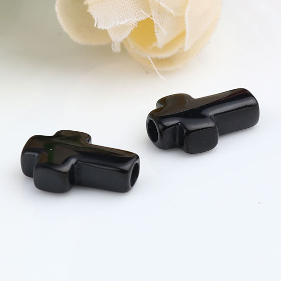 Image de 1 Pièce Perles pour DIY Fabrication de Bijoux Religieux en Acier Inoxydable Revêtement sous Vide PVD Respectueux de l'Environnement Noir Croix 14mm x 10mm, Trou: env. 2.7mm
