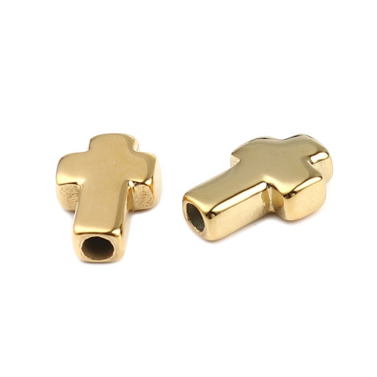 Image de Perles Religieux en Acier Inoxydable Croix Doré 14mm x 10mm, Trou: env. 2.7mm, 1 Pièce