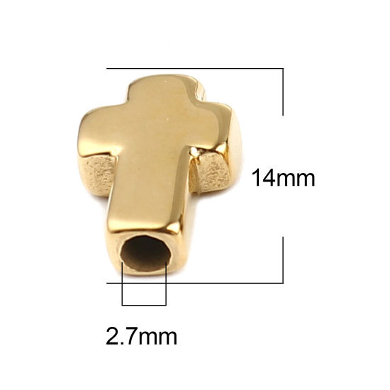 Image de Perles Religieux en Acier Inoxydable Croix Doré 14mm x 10mm, Trou: env. 2.7mm, 1 Pièce