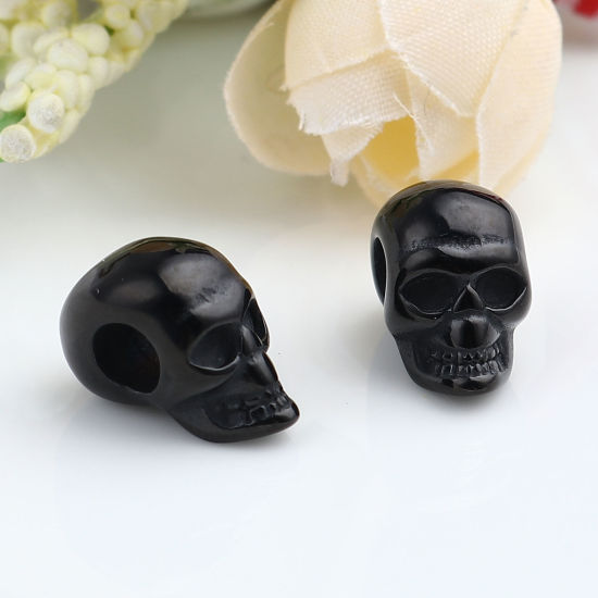 Imagen de 1 Unidad Recubrimiento al Vacío PVD Ecológico Acero Inoxidable Halloween Cuentas Para Hacer Joyas De Bricolaje Negro Cráneo 16mm x 9mm, Agujero: Aprox 4.9mm