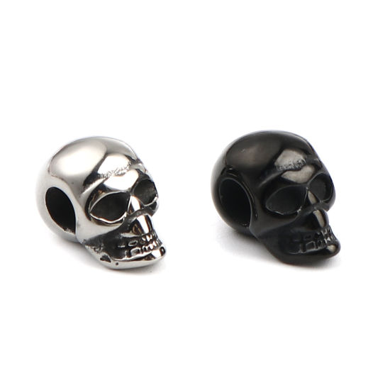 Imagen de 1 Unidad Recubrimiento al Vacío PVD Ecológico Acero Inoxidable Halloween Cuentas Para Hacer Joyas De Bricolaje Negro Cráneo 16mm x 9mm, Agujero: Aprox 4.9mm