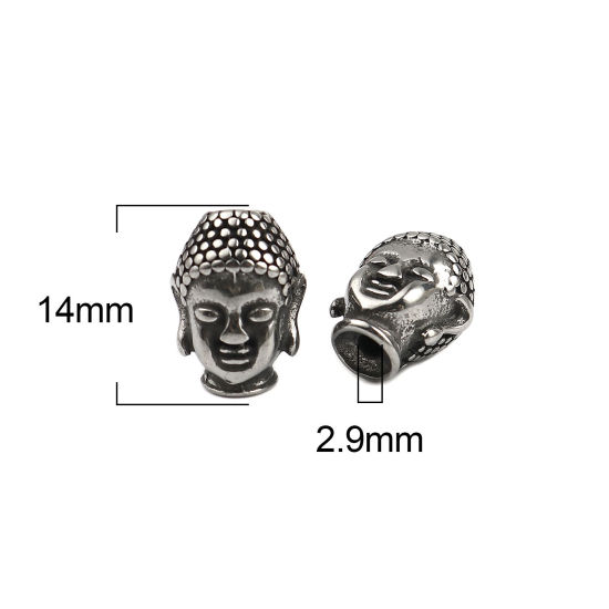 Image de Perles Religieux en Acier Inoxydable Bouddha Argent Vieilli 14mm x 10mm, Trou: env. 2.9mm, 1 Pièce