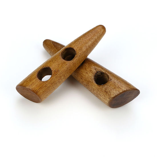 Image de Bouton Forme Corne de Bœuf en Bois Naturel Deux Trous Marquise Brun 55mm, 20 Pcs
