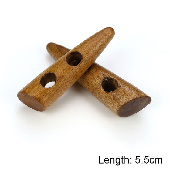 Image de Bouton Forme Corne de Bœuf en Bois Naturel Deux Trous Marquise Brun 55mm, 20 Pcs