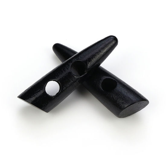Image de Bouton Forme Corne de Bœuf en Bois Naturel Deux Trous Marquise Noir 60mm, 20 Pcs