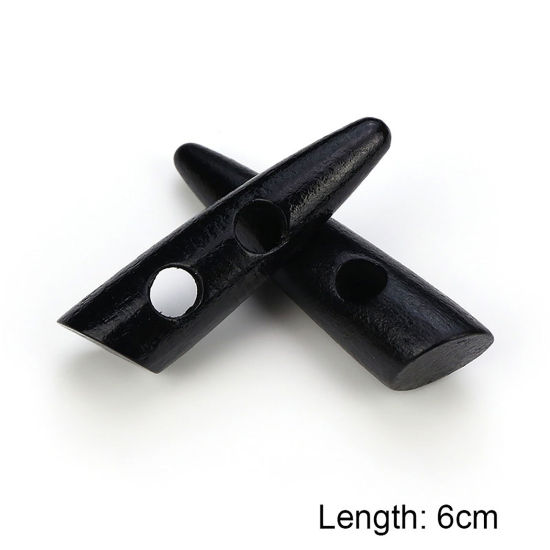 Image de Bouton Forme Corne de Bœuf en Bois Naturel Deux Trous Marquise Noir 60mm, 20 Pcs