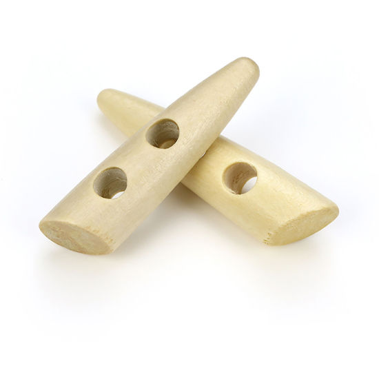 Image de Bouton Forme Corne de Bœuf en Bois Deux Trous Marquise Couleur Naturelle 60mm, 20 Pcs