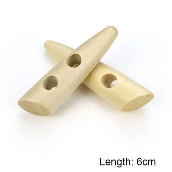 Image de Bouton Forme Corne de Bœuf en Bois Deux Trous Marquise Couleur Naturelle 60mm, 20 Pcs