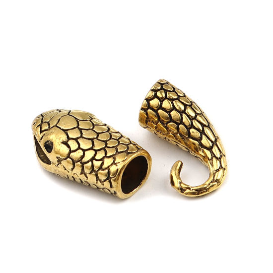 亜鉛合金 フッククラスプ ヘビ 金メッキ ( 8mmコードサイズに合う) 23x12mm 19x15mm、 10 セット の画像