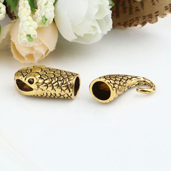 亜鉛合金 フッククラスプ ヘビ 金メッキ ( 8mmコードサイズに合う) 23x12mm 19x15mm、 10 セット の画像