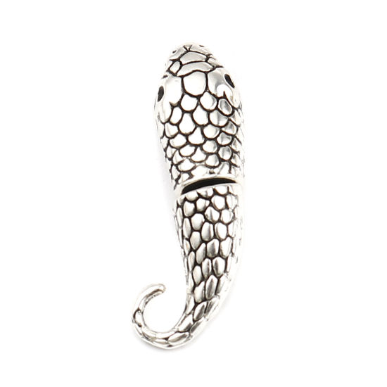 亜鉛合金 フッククラスプ ヘビ 銀古美 ( 8mmコードサイズに合う) 23x12mm 19x15mm、 10 セット の画像