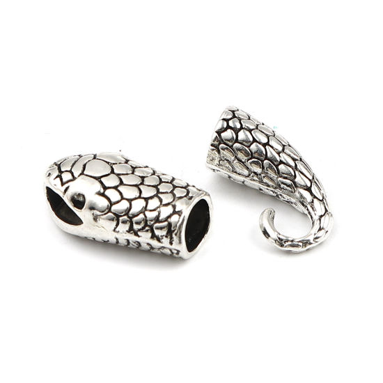 亜鉛合金 フッククラスプ ヘビ 銀古美 ( 8mmコードサイズに合う) 23x12mm 19x15mm、 10 セット の画像