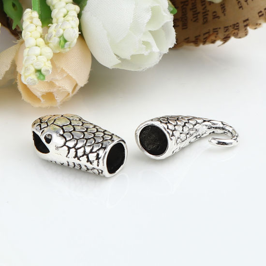 亜鉛合金 フッククラスプ ヘビ 銀古美 ( 8mmコードサイズに合う) 23x12mm 19x15mm、 10 セット の画像