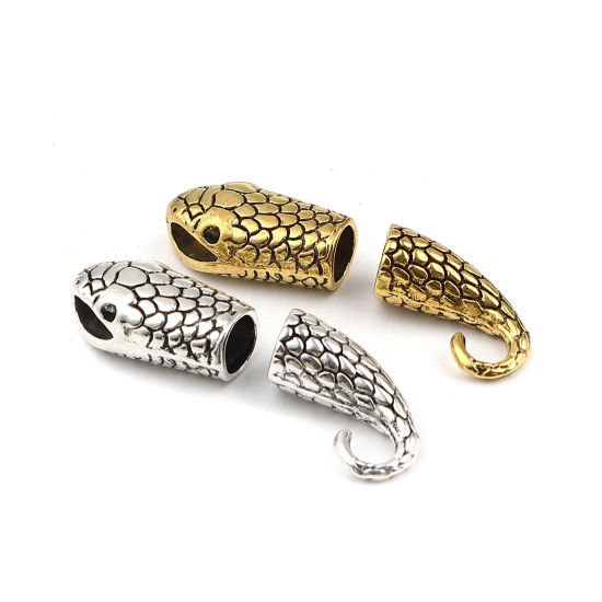 亜鉛合金 フッククラスプ ヘビ 銀古美 ( 8mmコードサイズに合う) 23x12mm 19x15mm、 10 セット の画像
