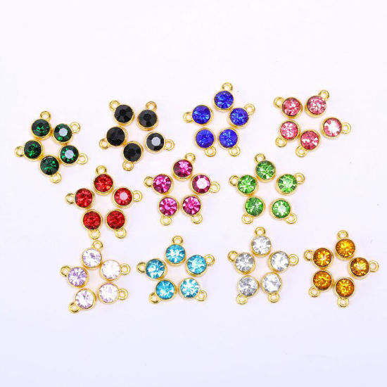 Image de Breloques Pierres de Naissance en Alliage de zinc+Verre Rond Doré Noir 10mm x 7mm, 20 Pcs