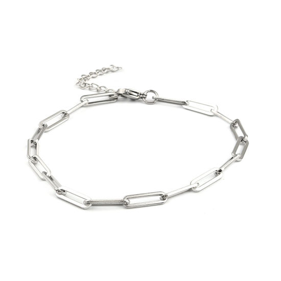Image de Chaînes de Cheville Élégant en 304 Acier Inoxydable Chaîne de Trombone Argent Mat Ovale 23cm long, 1 Pièce