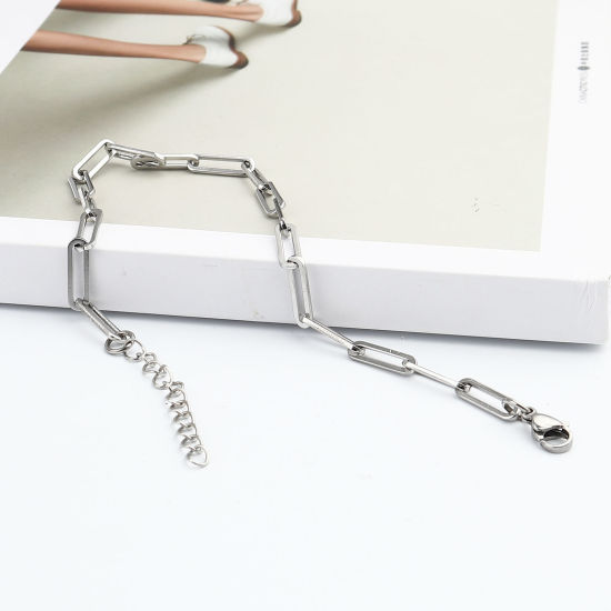 Image de Chaînes de Cheville Élégant en 304 Acier Inoxydable Chaîne de Trombone Argent Mat Ovale 23cm long, 1 Pièce