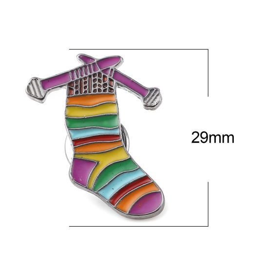 Image de Broche Epingle Forme Chaussettes Gun Métal Multicolore Émail 29mm x 23mm, 2 Pcs