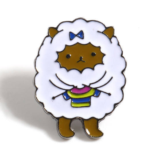 Image de Broche Epingle Forme Chèvre Gun Métal Blanc Émail 29mm x 22mm, 2 Pcs
