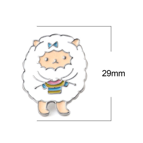 Image de Broche Epingle Forme Chèvre Gun Métal Blanc Émail 29mm x 22mm, 2 Pcs