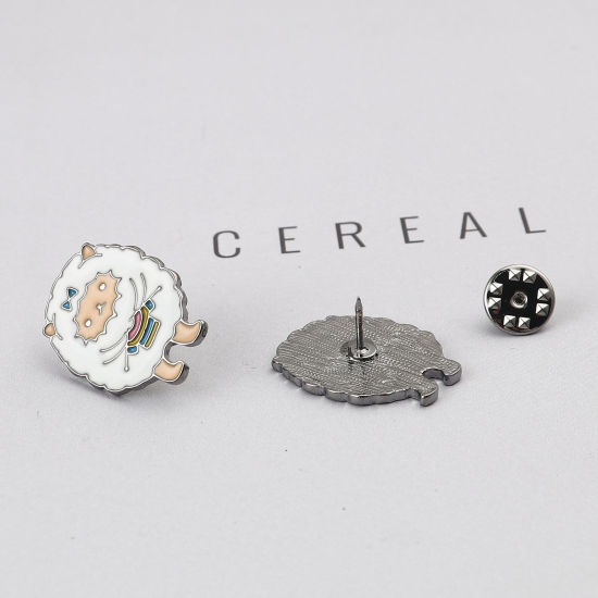 Image de Broche Epingle Forme Chèvre Gun Métal Blanc Émail 29mm x 22mm, 2 Pcs