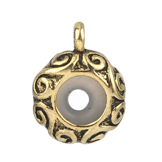 亜鉛合金 ヨーロッパ風 ブレスストッパー ビーズ ゴムビーズ 円形 金古美 14mm x 11mm、 10 個 の画像