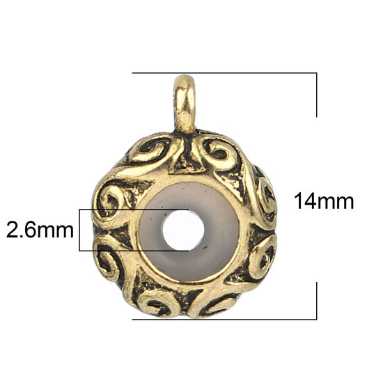 亜鉛合金 ヨーロッパ風 ブレスストッパー ビーズ ゴムビーズ 円形 金古美 14mm x 11mm、 10 個 の画像