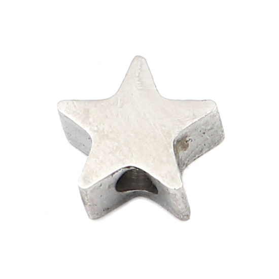 Image de Perles en 304 Acier Inoxydable Etoile Argent Mat 8mm x 7mm, Trou: env. 1.9mm, 3 Pcs