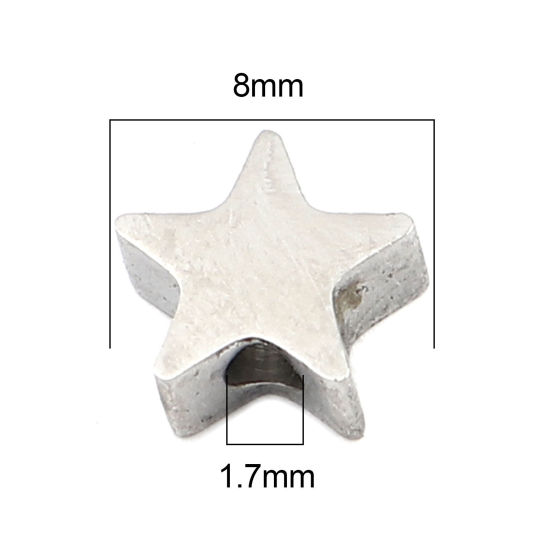 Image de Perles en 304 Acier Inoxydable Etoile Argent Mat 8mm x 7mm, Trou: env. 1.9mm, 3 Pcs