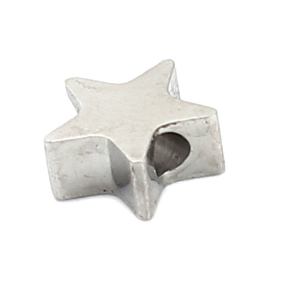 Image de Perles en 304 Acier Inoxydable Etoile Argent Mat 8mm x 7mm, Trou: env. 1.9mm, 3 Pcs