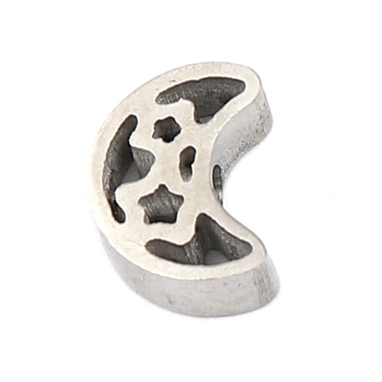 Image de Perles Galaxie en 304 Acier Inoxydable Demi Lune Argent Mat Etoile 10mm x 7mm, Trou: env. 1.9mm, 3 Pcs