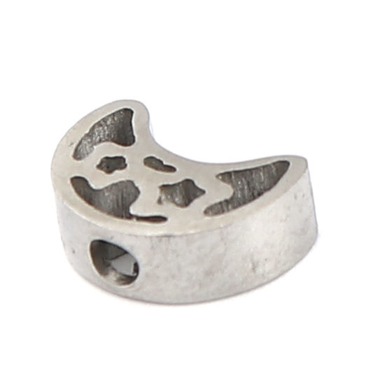 Image de Perles Galaxie en 304 Acier Inoxydable Demi Lune Argent Mat Etoile 10mm x 7mm, Trou: env. 1.9mm, 3 Pcs