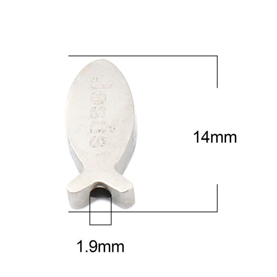 Image de Perles Religieux en 304 Acier Inoxydable Ichtus Argent Mat 14mm x 6mm, Trou: env. 1.9mm, 3 Pcs