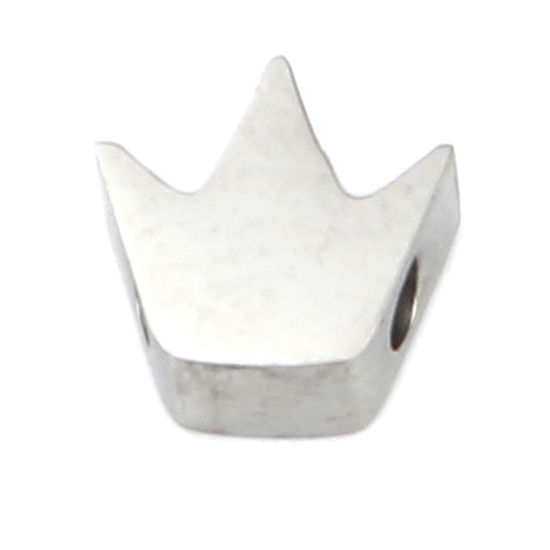 Image de Perles en 304 Acier Inoxydable Couronne Argent Mat 8mm x 8mm, Trou: env. 1.9mm, 3 Pcs