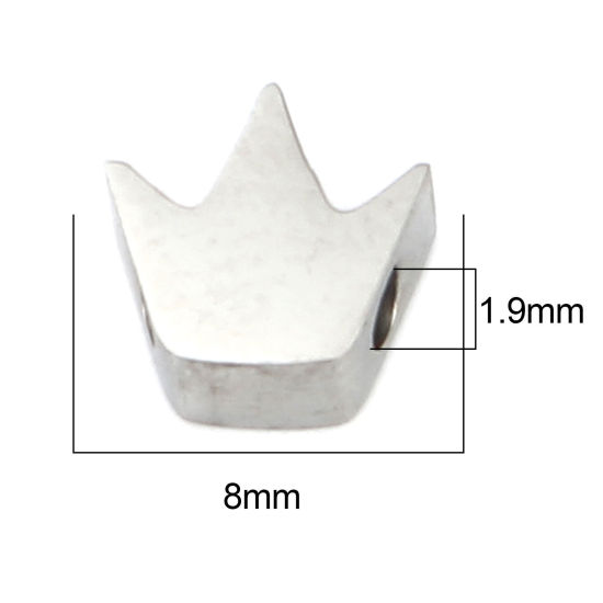 Image de Perles en 304 Acier Inoxydable Couronne Argent Mat 8mm x 8mm, Trou: env. 1.9mm, 3 Pcs