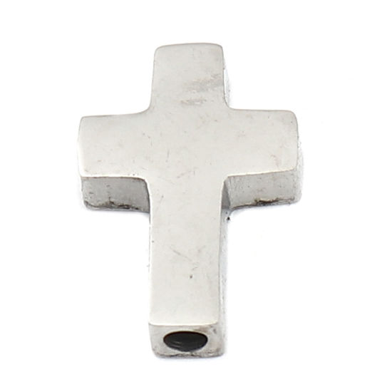 Image de Perles Religieux en 304 Acier Inoxydable Croix Argent Mat 15mm x 10mm, Trou: env. 1.9mm, 3 Pcs