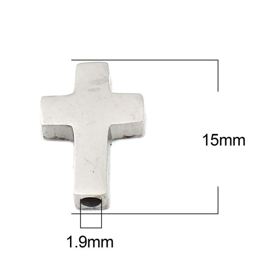 Image de Perles Religieux en 304 Acier Inoxydable Croix Argent Mat 15mm x 10mm, Trou: env. 1.9mm, 3 Pcs