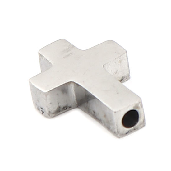 Image de Perles Religieux en 304 Acier Inoxydable Croix Argent Mat 15mm x 10mm, Trou: env. 1.9mm, 3 Pcs