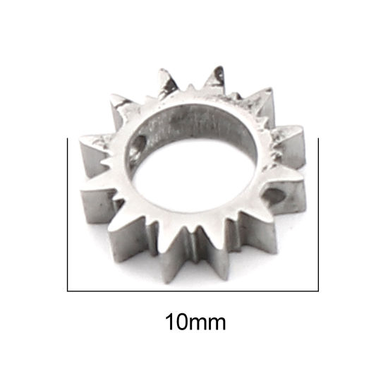 Image de Perles Galaxie en 304 Acier Inoxydable Soleil Argent Mat 10mm x 10mm, Trou: env. 1.4mm, 3 Pcs
