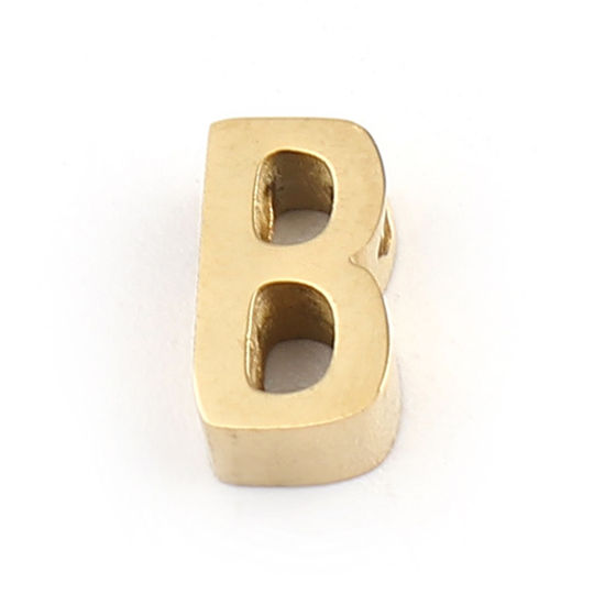 Image de Perles en 304 Acier Inoxydable Lettre Doré Message " B" 8mm x 4mm, Trou: env. 1.4mm, 2 Pcs